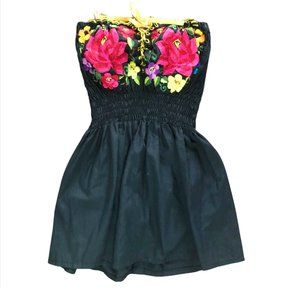 Embroidered Lace Up Mini Tube Dress